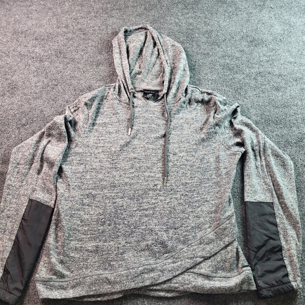 Tahari‎ Sport Womens Gray Hoodie Long Sleeve Pullover With Black Accents Size L